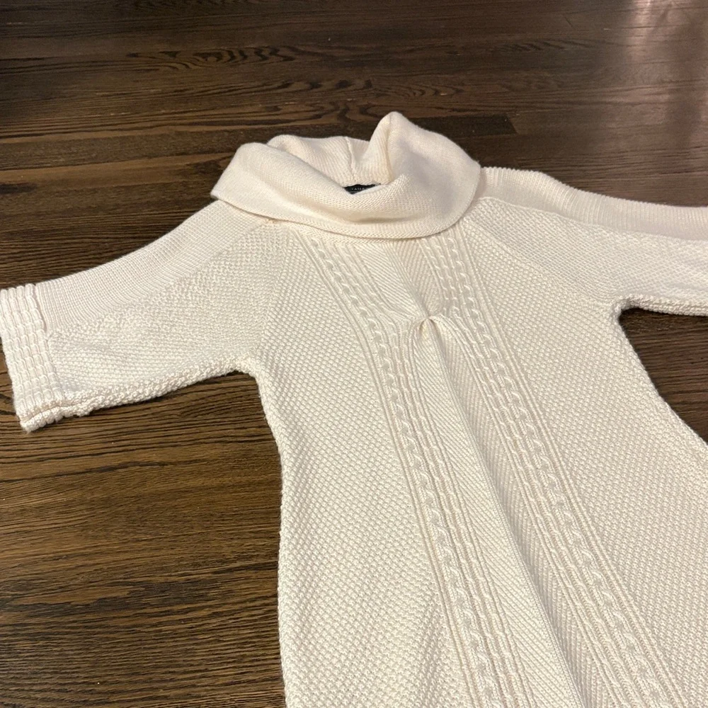 Tahari Arthur S. Levine Cable Knit Sweater Dress Cowl Neck Cream Ivory - Picture 5 of 7